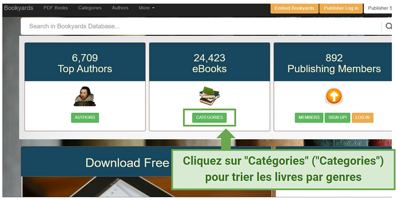 A screenshot of Bookyards ebooks homepage