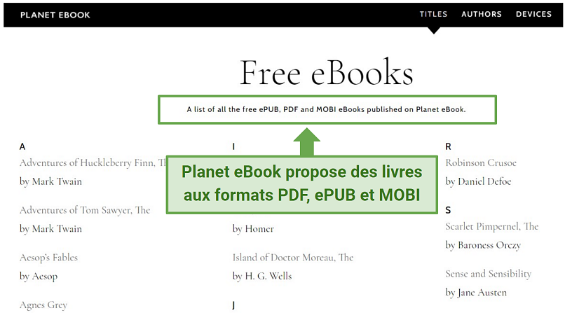 A screenshot of Planet Ebook homepage