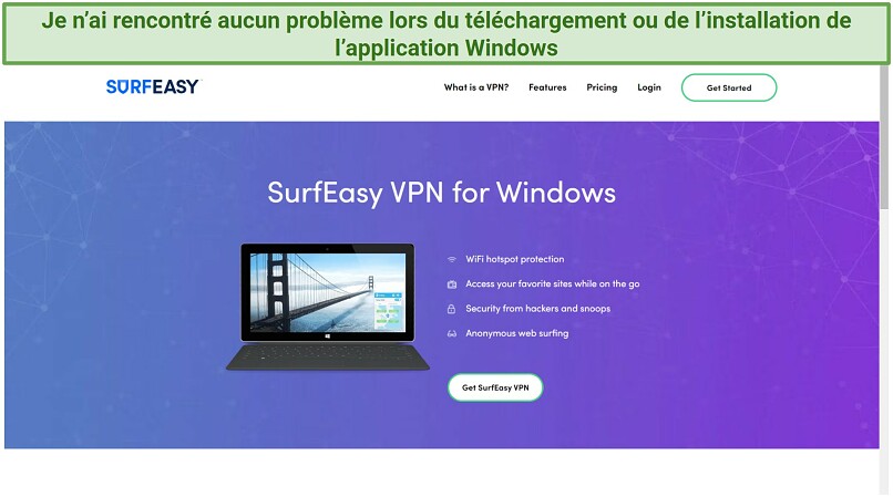 Screenshot of SurfEasy's Windows download page from its website