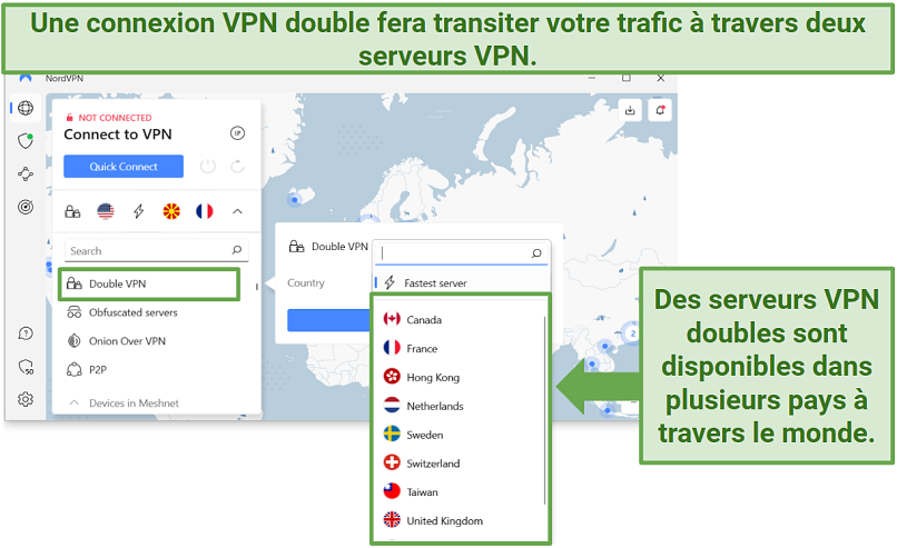 Capture d’écran des serveurs double VPN de Nord VPN