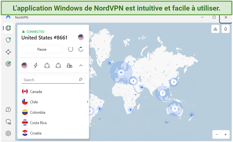 Capture d’écran de l’application Windows de NordVPN