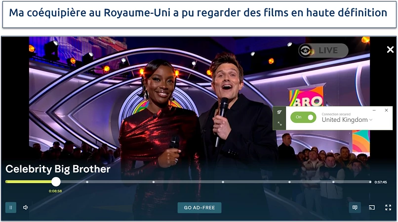 A screenshot of ITV streaming Celebrity Big Brother while connected to TunnelBear's UK server