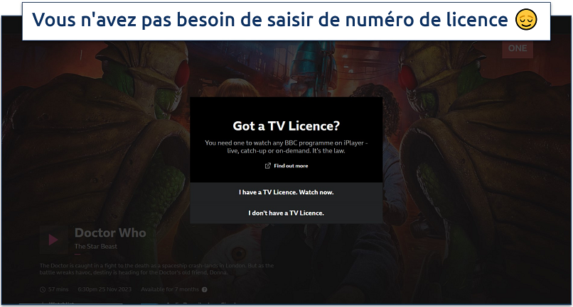 Screenshot of a pop-up on BBC iPlayer asking for a TV licence