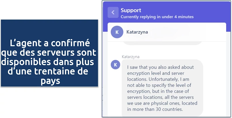 Screenshot of customer support chat response 
