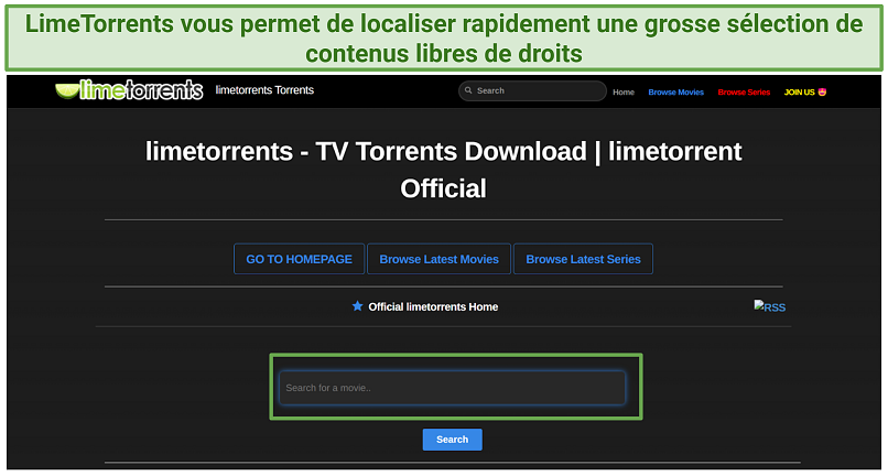 Capture d'écran du site LimeTorrents