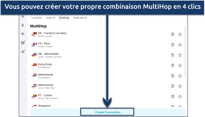 A screenshot showing how to create your own MultiHop connection