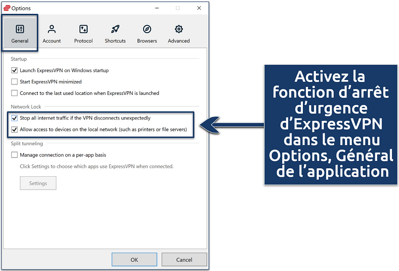 Screenshot showing how to activate ExpressVPN's kill switch