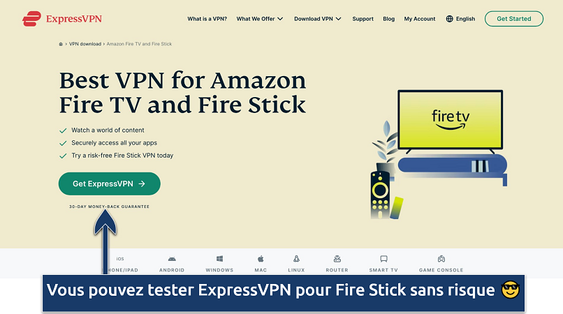 Screenshot showing the Fire Stick page on the ExpressVPN website