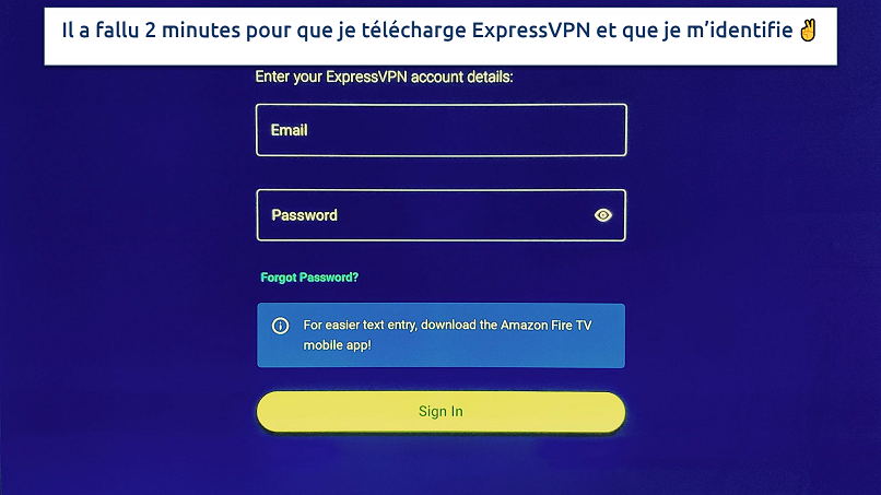 Screenshot showing the ExpressVPN login page