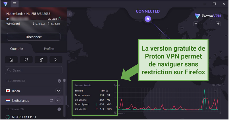 Screenshot of Proton VPN's user interface