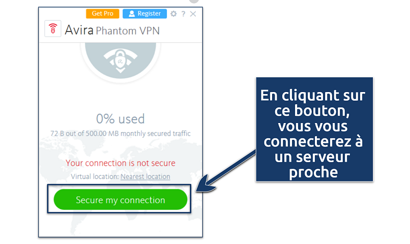 Capture d’écran montrant comment activer Avira Phantom VPN