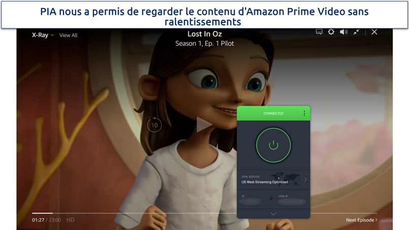 Screenshot of streaming Amazon Prime Video US with PIA