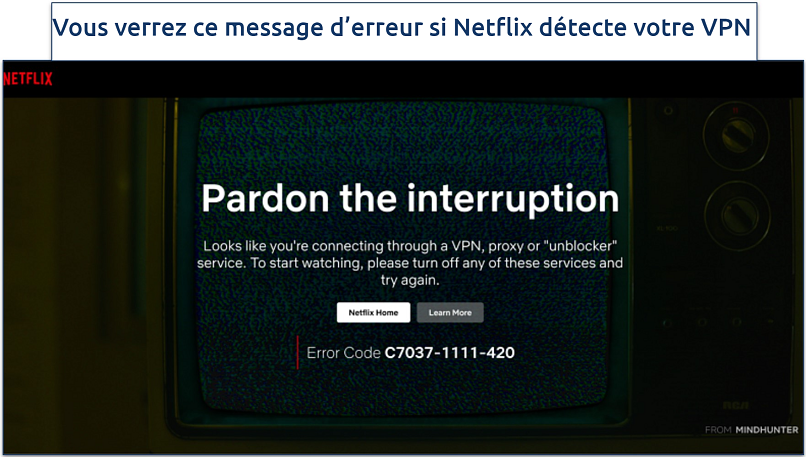 Screenshot of Netflix's VPN, proxy or unblocker error message C7037-1111-420