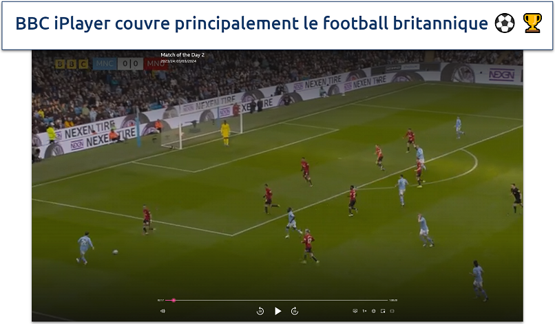 Capture d'écran montrant un match de football sur BBC iPlayer