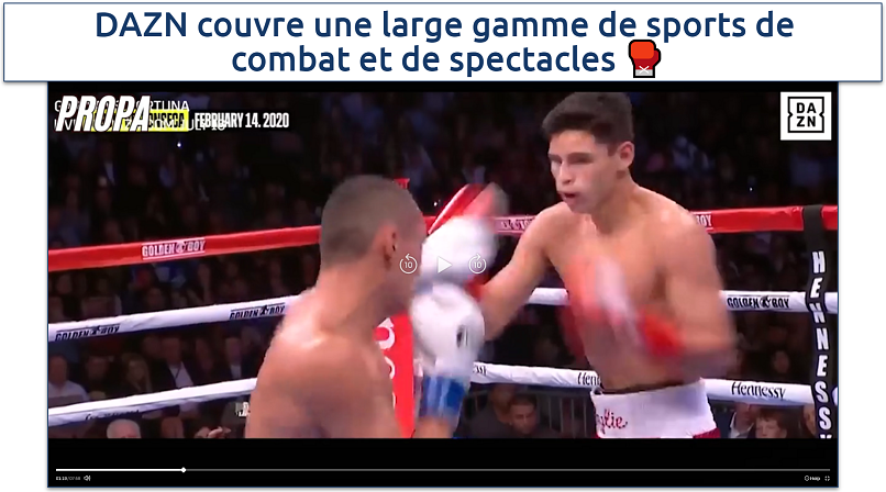 Capture d’écran montrant un match d'arts martiaux sur DAZN