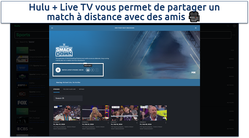 Capture d’écran montrant comment partager des flux sur Hulu+ Live TV