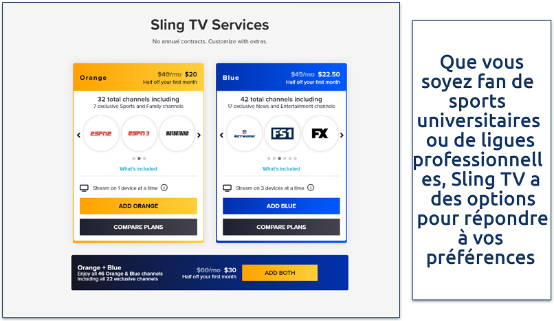 Une capture d’écran montrant la page d'abonnement de Sling TV