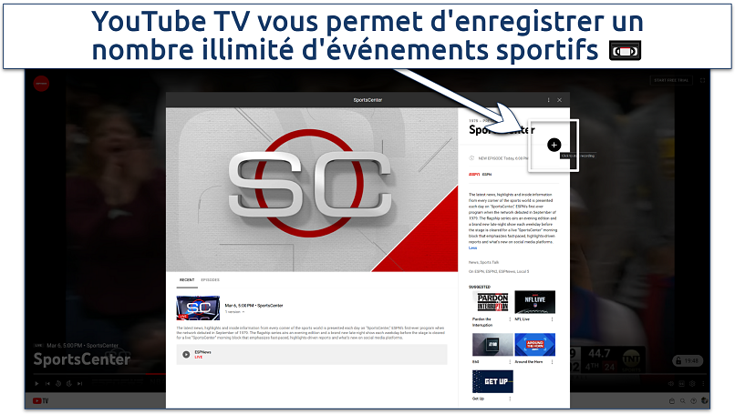 Capture d’écran montrant comment enregistrer des vidéos sur YouTube TV