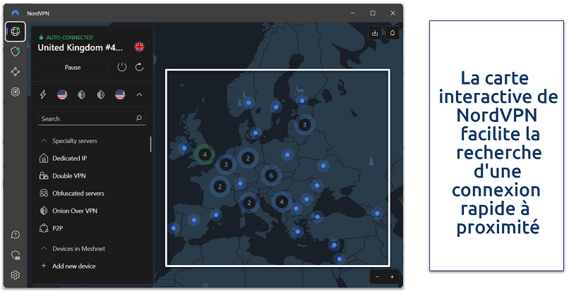 Screenshot of NordVPN's main user interface