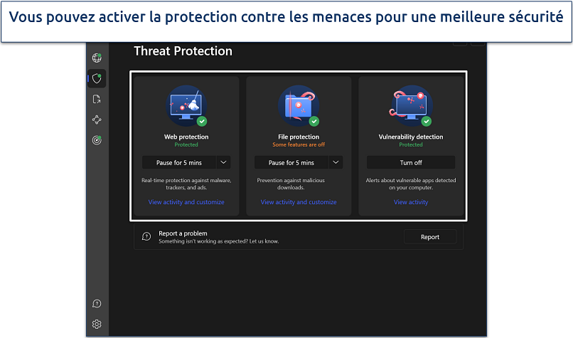 Capture d’écran des paramètres de protection contre les menaces de NordVPN