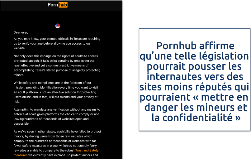 Capture d’écran de Pornhub bloqué au Texas