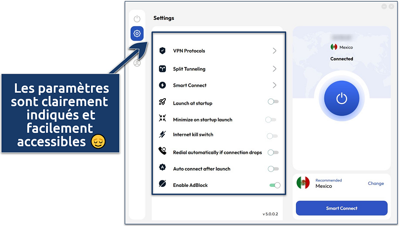 Screenshot of FastestVPN's Windows app highlighting where to access the settings