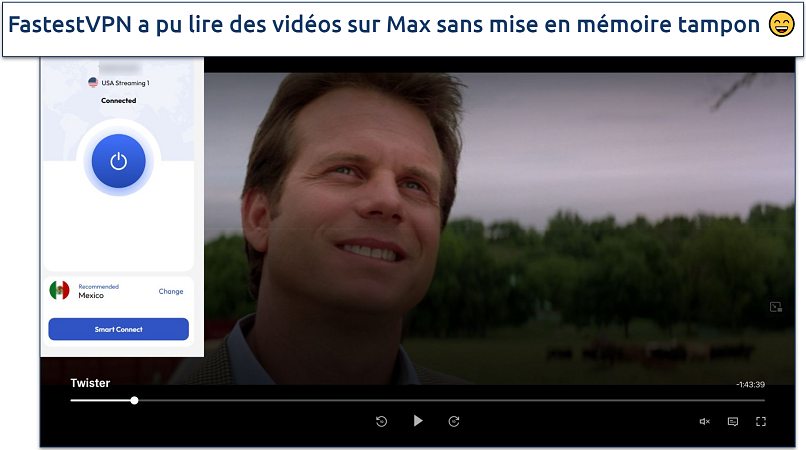 Screenshot of Max player streaming Twister while connected to FastestVPN's USA Streaming server
