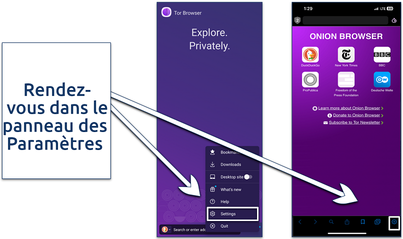 Screenshot of the settings button for Tor Browser and Onion Browser