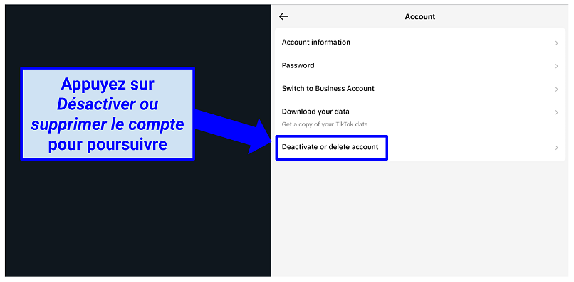 Screenshot of TikTok deactivate or delete page
