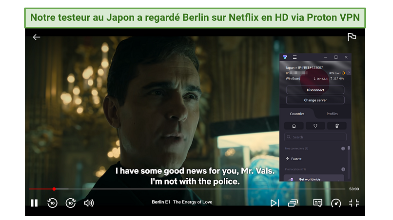 Capture d’écran de Berlin en streaming sur Android TV Box avec ProtonVPN connecté