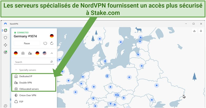 Screenshot of NordVPN obfuscated and Double VPN servers