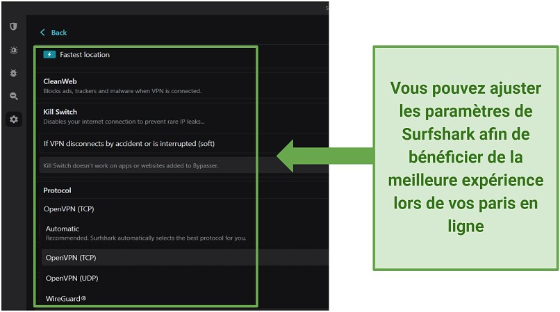 A screenshot of the Surfshark VPN settings