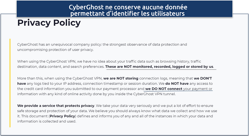 Screenshot of CyberGhost's privacy policy