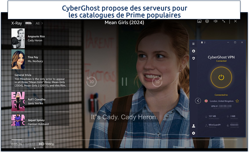 Screenshot of Prime VIdeo streaming with CyberGhost connected