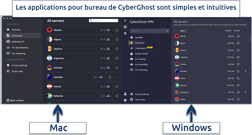 Screenshot of CyberGhost's desktop apps