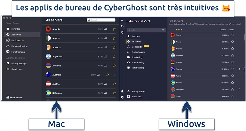 Screenshot of CyberGhost's desktop apps