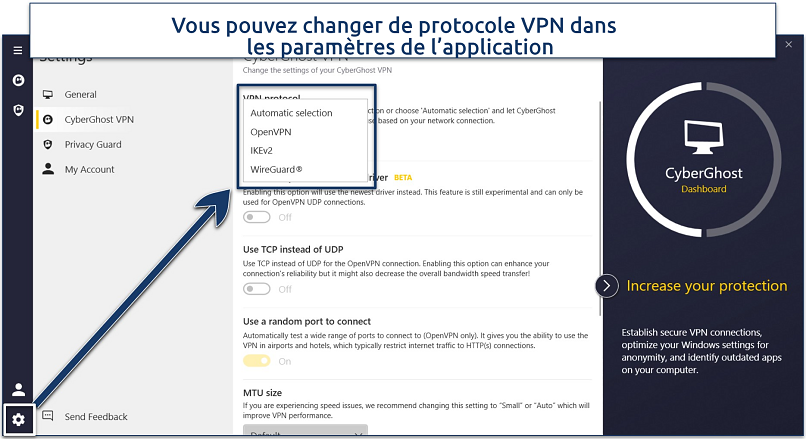 Screenshot showing how to change VPN protocol