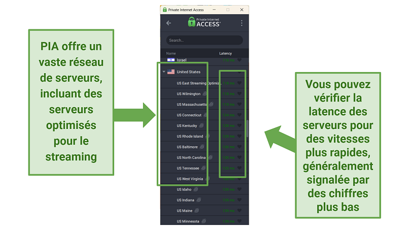 Screenshot of PIA's server network