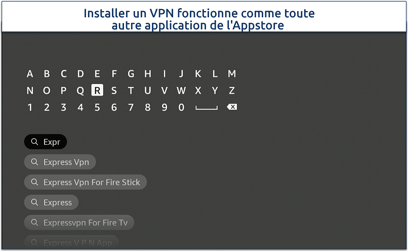 Screenshot of searching for the ExpressVPN app on the Amazon Appstore on Firestick