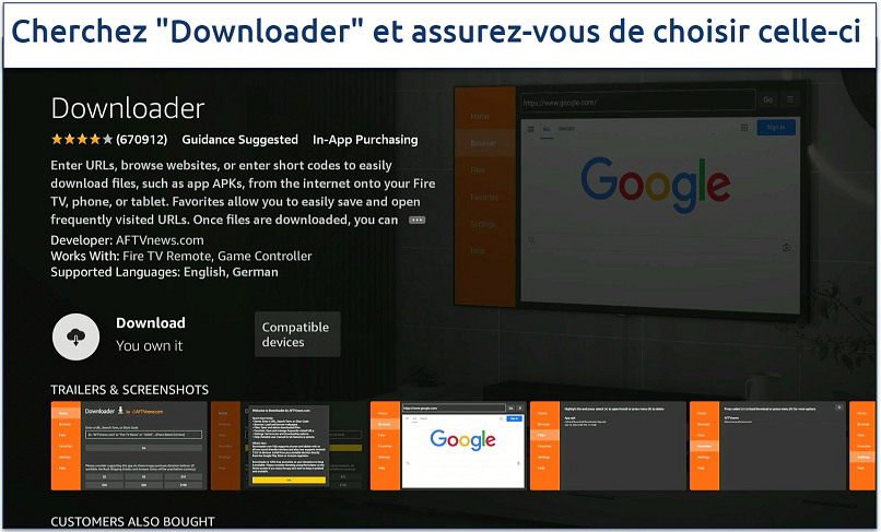 Screenshot of the Firestick Appstore's Downloader app listing