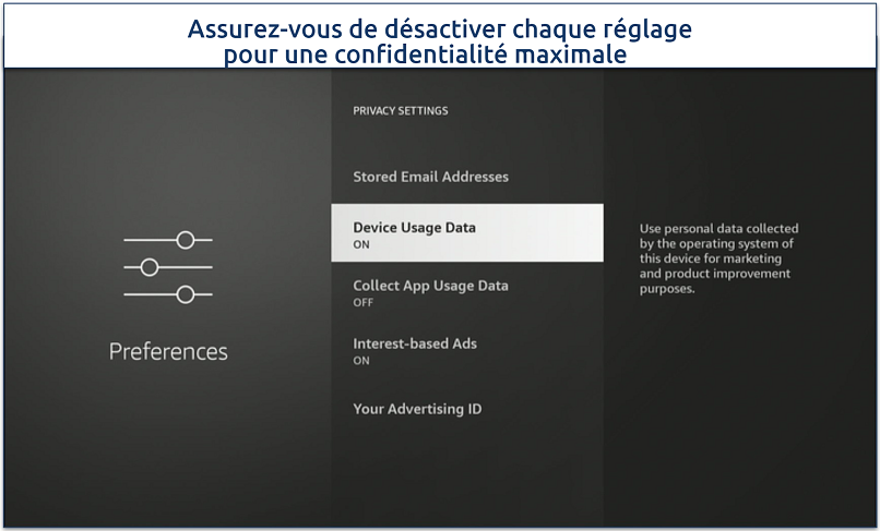 Screenshot of the Firestick Privacy Settings menu options