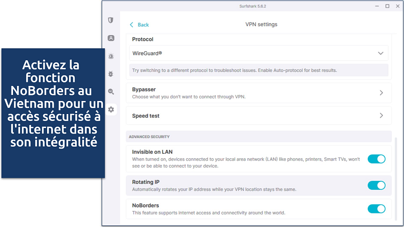 Screenshot of Surfshark's Windows app with NoBorders enabled