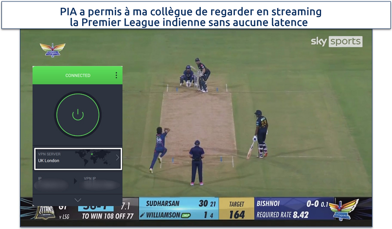 Capture d’écran de PIA diffusant un match de cricket de la Premier League indienne