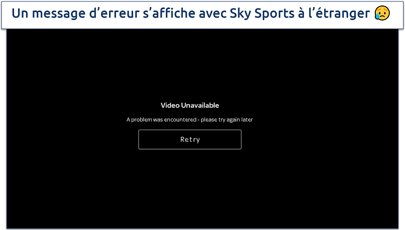 Capture d’écran du message d’erreur lorsque vous essayez l’application Sky Sports à l’étranger