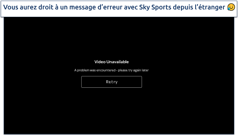 Screenshot of error message when you try Sky Sports app abroad