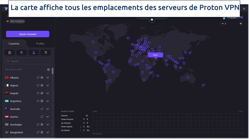 Capture d'écran de l'écran d'accueil de Proton VPN sur l'application Windows