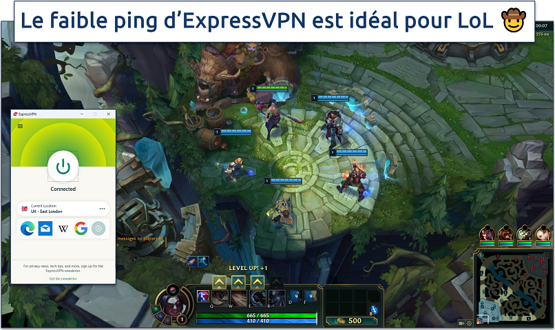 Capture d’écran du jeu LoL avec ExpressVPN connecté