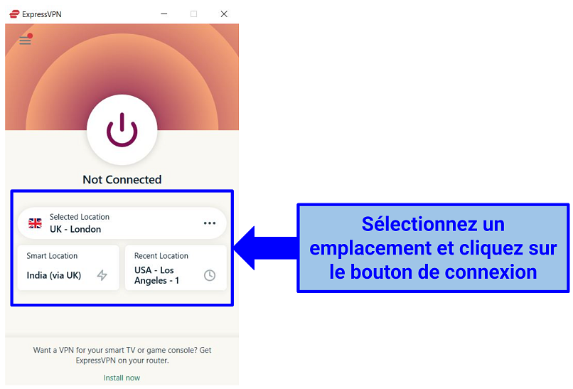 Screenshot of connecting to a server in ExpressVPN