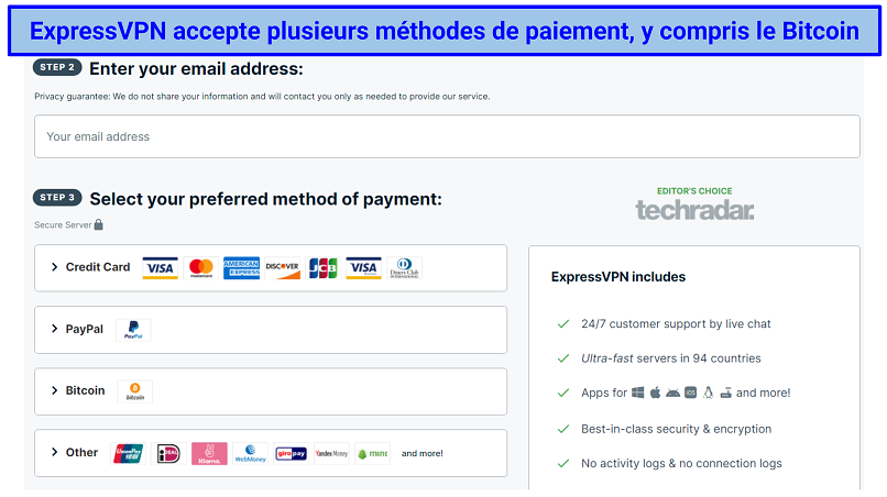screenshot of ExpressVPN's payment and signup page