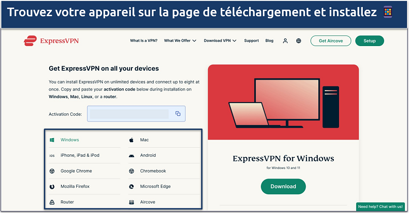 Capture d’écran de la page de téléchargement de l’application ExpressVPN